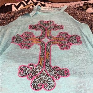 See through turquoise/leopard top